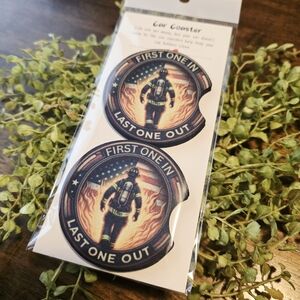 Firefighter Themed Car Coaster Set - Black and Orange